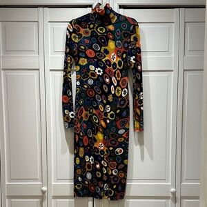 STAUD Velvet Bodycon Multicolor Patterned Turtleneck Dress Small